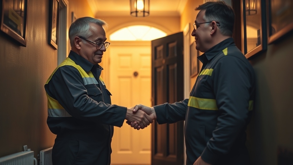 Engineer shaking hands with a Barnes homeowner after locating their leak