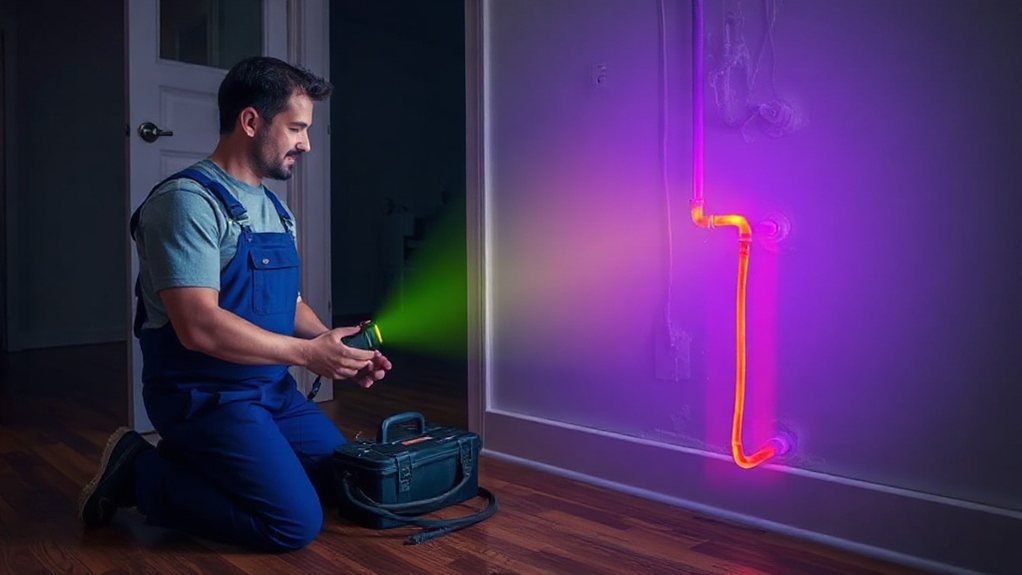 Thermal imaging camera revealing hidden leak through wall