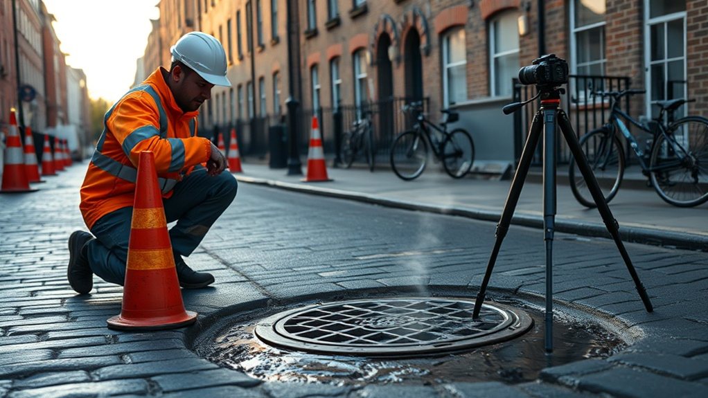 Engineer carrying out water mains leak detection in Barnes